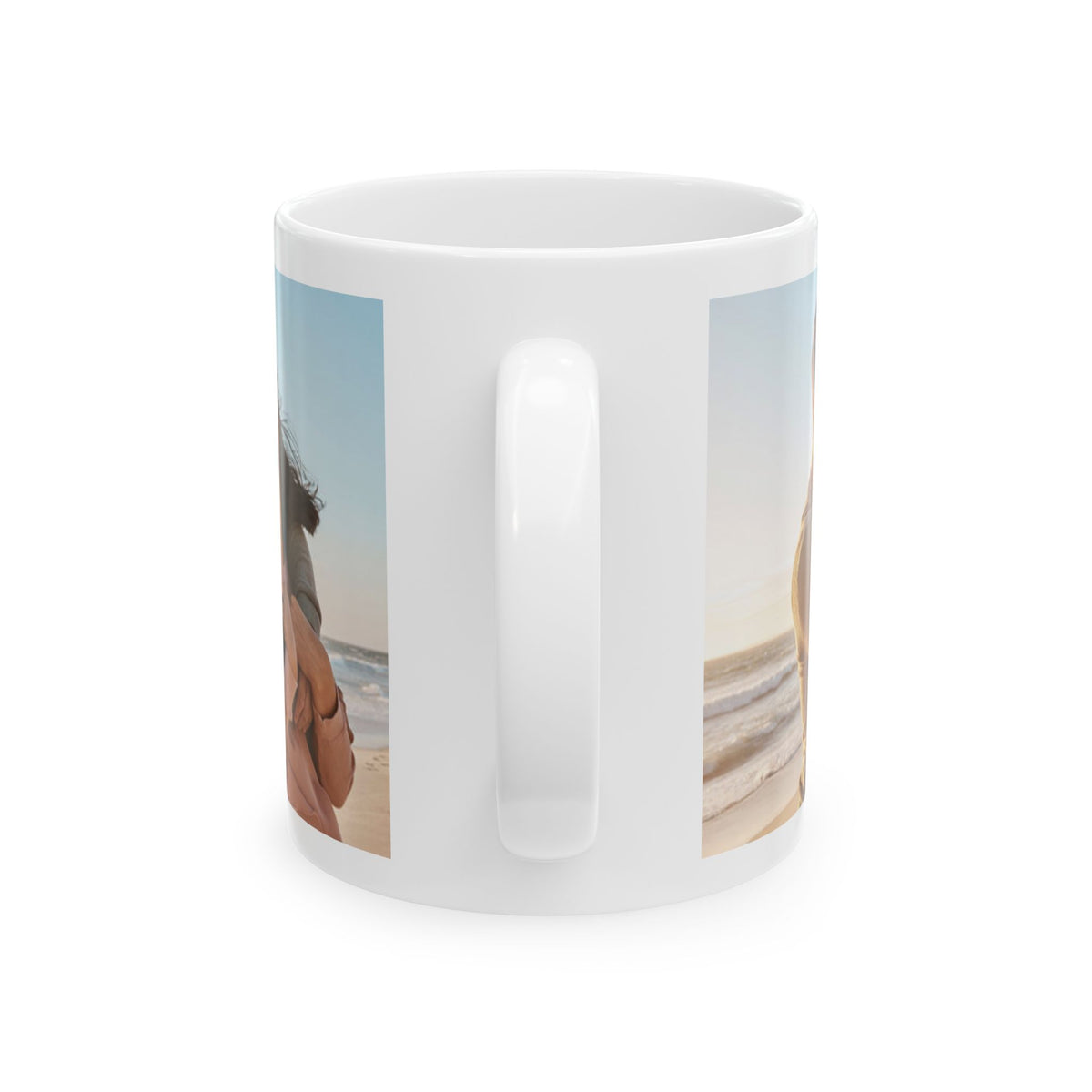Personalized Photo Ceramic Mug — Custom Beach Couple Collage (11oz & 15oz)
